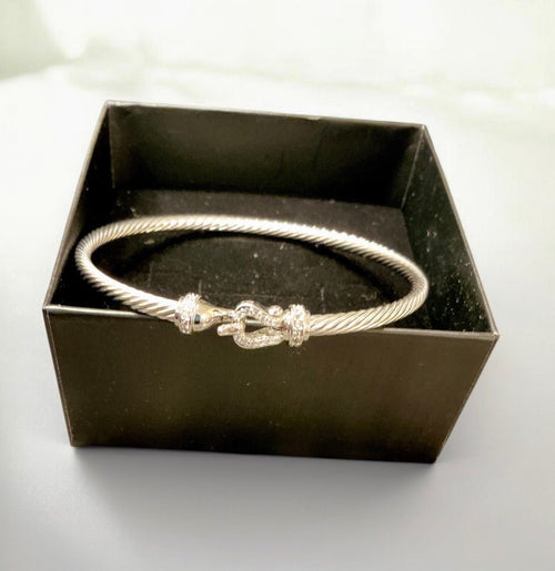 David Yurman Diamond Buckle Cable Bracelet 3mm Sterling Silver M - Sable & Red