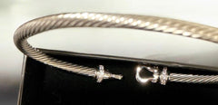 David Yurman Diamond Buckle Cable Bracelet 3mm Sterling Silver M - Sable & Red