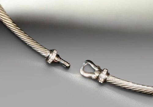 David Yurman Diamond Buckle Cable Bracelet 3mm Sterling Silver M - Sable & Red