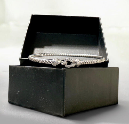 David Yurman Diamond Buckle Cable Bracelet 3mm Sterling Silver M - Sable & Red