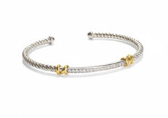 David Yurman Petite Helena Classic Cable Station Bracelet with Diamonds, 3mm - Sable & Red
