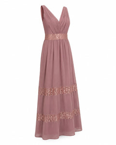 David's Bridal F19660M Rose Gold Metallic Lace Inset Chiffon Maxi Dress Size 0 - Sable & Red