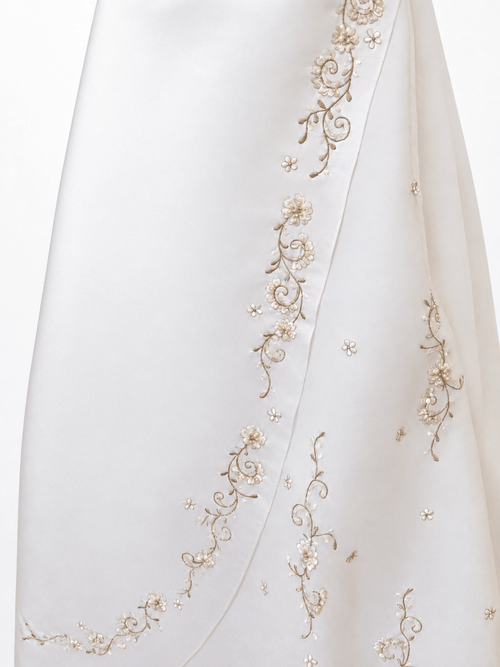 David’s Bridal Satin Organza A-Line Chapel Train Gown Size 12 V8820 - Sable & Red