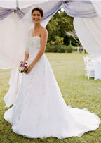 David’s Bridal Satin Organza A-Line Chapel Train Gown Size 12 V8820 - Sable & Red