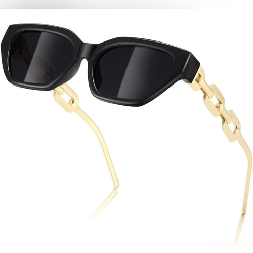 DESIGNER Black & Gold Sunglasses with Golden Tone Chain Link Arms 2 Pair