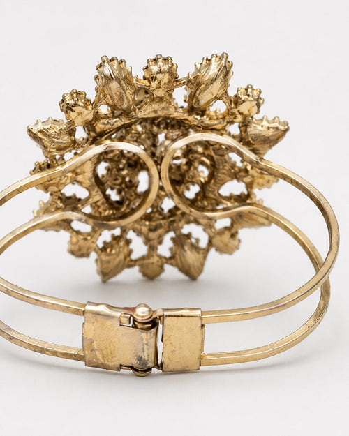 DeLizza & Elster (Juliana) Vintage 1960s Smokey Crystal Hinged Cuff Bracelet - Sable & Red
