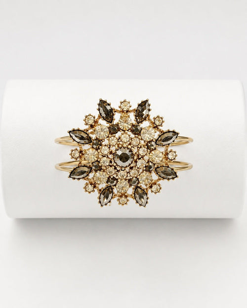 DeLizza & Elster (Juliana) Vintage 1960s Smokey Crystal Hinged Cuff Bracelet - Sable & Red