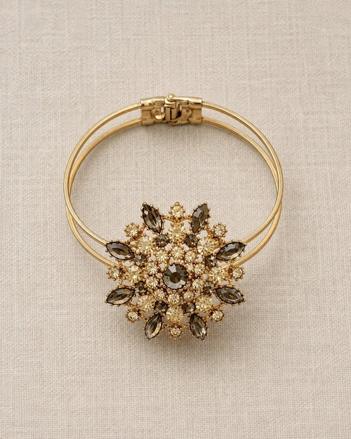 DeLizza & Elster (Juliana) Vintage 1960s Smokey Crystal Hinged Cuff Bracelet - Sable & Red