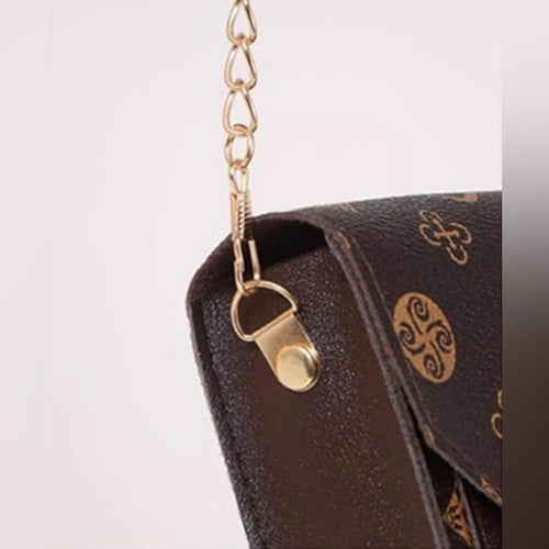 DESIGNER Chain Crossbody Bag Cell Phone Purse Shoulder Bag Daily Travel Leather - Sable & Red