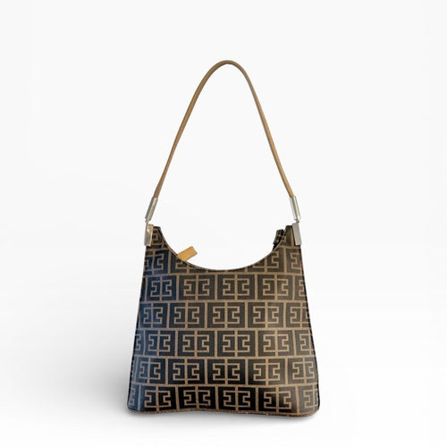 Designer Patterned Brown & Black Shoulder Bag - Sable & Red