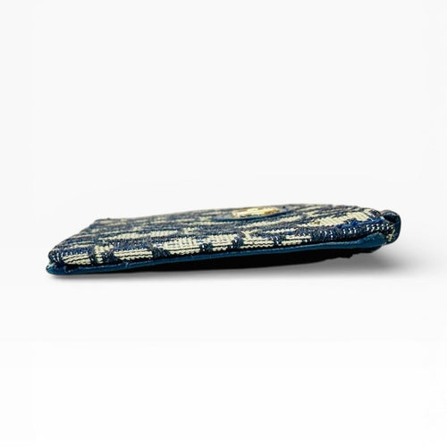 Dior 30 Montaigne Dahlia Card Holder Coin Pouch Blue Dior Oblique Jacquard - Sable & Red