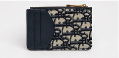 Dior 30 Montaigne Oblique Zip Card Holder Coin Wallet - Sable & Red