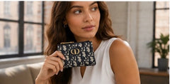 Dior 30 Montaigne Oblique Zip Card Holder Coin Wallet - Sable & Red