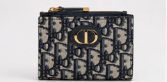Dior 30 Montaigne Oblique Zip Card Holder Coin Wallet - Sable & Red