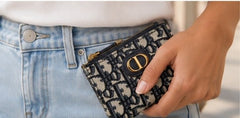 Dior 30 Montaigne Oblique Zip Card Holder Coin Wallet - Sable & Red