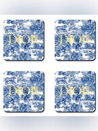 Dior Christian Dior CD Custom Coaster Set Blue & Gold - 4 Glossy Coasters - Sable & Red