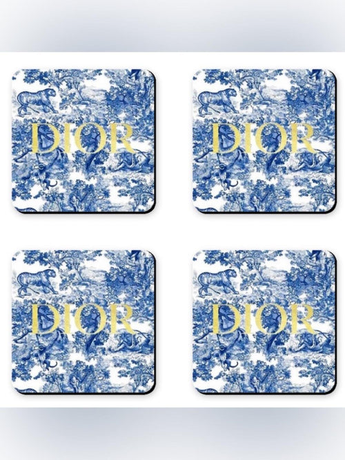 Dior Christian Dior CD Custom Coaster Set Blue & Gold - 4 Glossy Coasters - Sable & Red