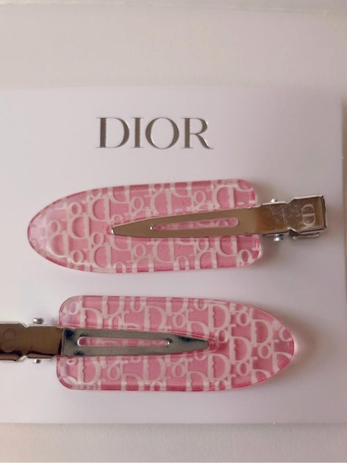 Dior Hair Clips Backstage Limited Edition Pink Logo Hair Clips - Sable & Red