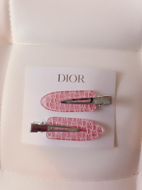 Dior Hair Clips Backstage Limited Edition Pink Logo Hair Clips - Sable & Red