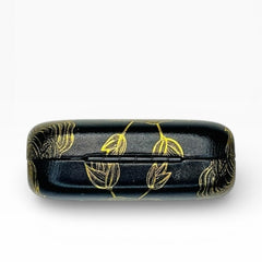 Dual Contact Lens and Eyeglasses Travel Case in Black and Gold Leaf Roses - Sable & Red
