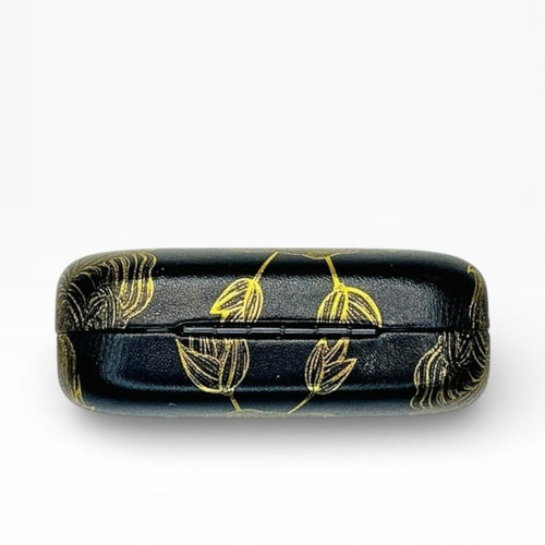 Dual Contact Lens and Eyeglasses Travel Case in Black and Gold Leaf Roses - Sable & Red