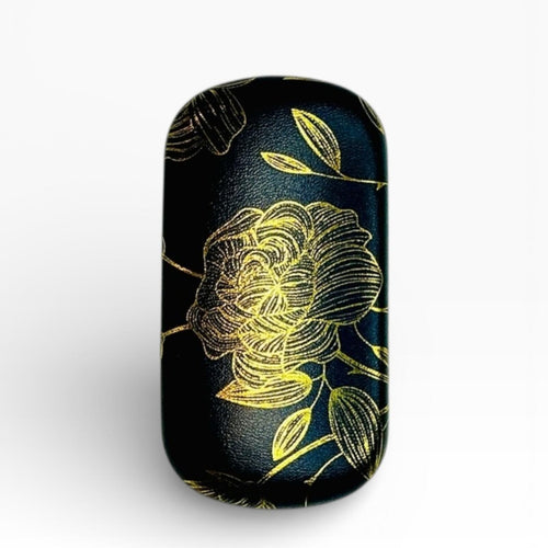 Dual Contact Lens and Eyeglasses Travel Case in Black and Gold Leaf Roses - Sable & Red