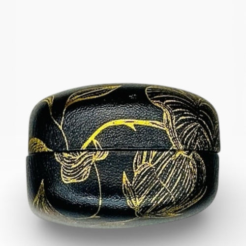 Dual Contact Lens and Eyeglasses Travel Case in Black and Gold Leaf Roses - Sable & Red