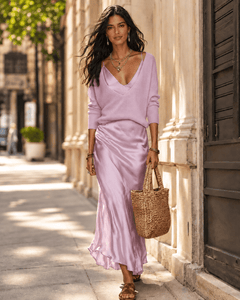 Dusty Orchid Pink Satiny Maxi Dress and Top Two-Piece Set - Sable & Red