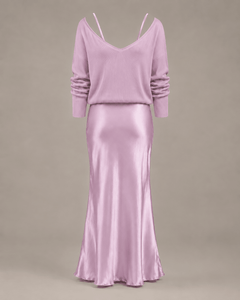 Dusty Orchid Pink Satiny Maxi Dress and Top Two-Piece Set - Sable & Red