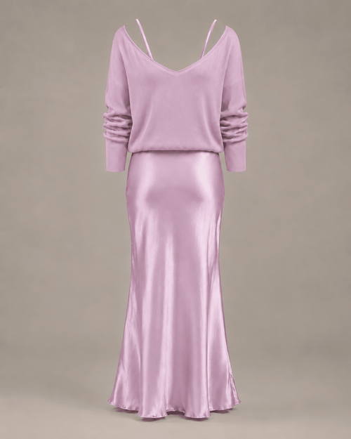 Dusty Orchid Pink Satiny Maxi Dress and Top Two-Piece Set - Sable & Red