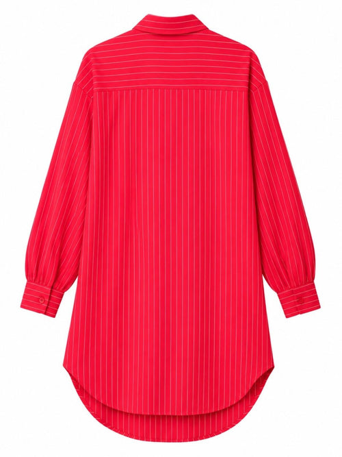 Red Pinstripe Lace-Up Oversized Shirt Dress Size XS