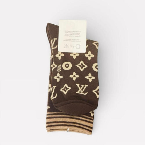 Louis Vuitton Monogram Brown Crew Socks One Size
