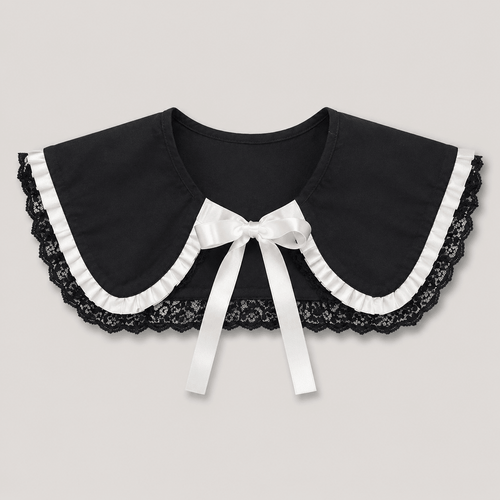 Élodie Noir Black Lace Detachable Collar - Sable & Red
