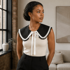 Élodie Noir Black Lace Detachable Collar - Sable & Red