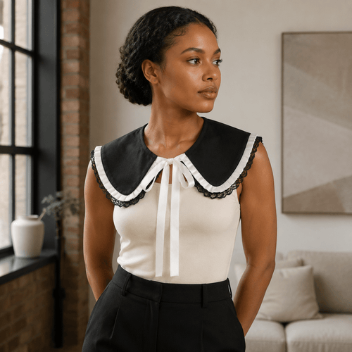 Élodie Noir Black Lace Detachable Collar - Sable & Red