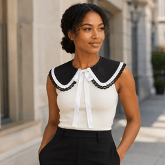 Élodie Noir Black Lace Detachable Collar - Sable & Red