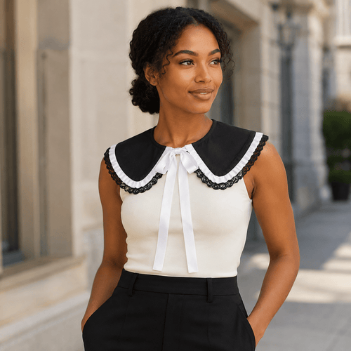 Élodie Noir Black Lace Detachable Collar - Sable & Red
