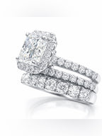 Engagement & Wedding Ring Set - Sz 6, Sparkling CZ 18k White Gold 3pcs - Sable & Red