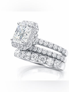 Engagement & Wedding Ring Set - Sz 6, Sparkling CZ 18k White Gold 3pcs - Sable & Red