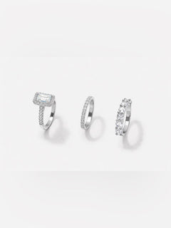 Engagement & Wedding Ring Set - Sz 6, Sparkling CZ 18k White Gold 3pcs - Sable & Red