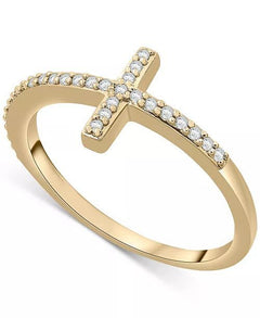 Esme 14K Gold Plated Sideways Cross Ring Cubic Zirconia - Sable & Red