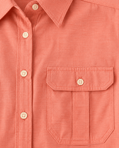 Express Women’s Coral Roll-Tab Button Down Shirt - Sable & Red