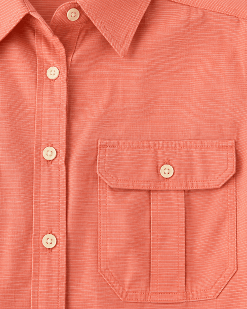 Express Women’s Coral Roll-Tab Button Down Shirt - Sable & Red