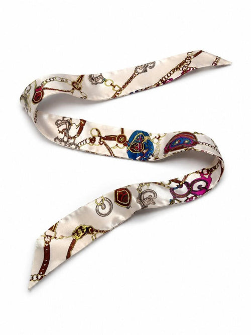 Equestrian Print Skinny Silk Scarf Hair Bag Accent