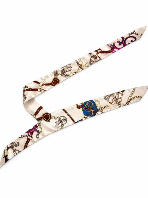 Equestrian Print Skinny Silk Scarf Hair Bag Accent