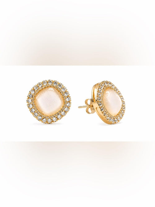 Tuckernuck Gold Tone Champagne Cat’s Eye Cushion Halo Crystal Stud Earrings