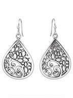 Silver Teardrop Filigree Earrings Openwork Dangle 1.45in