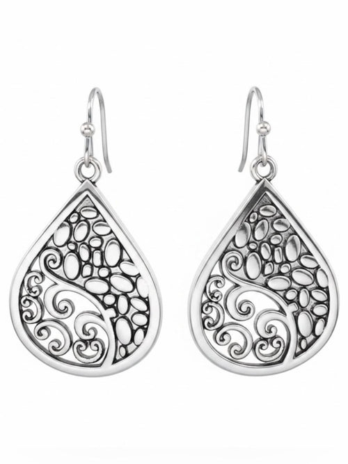 Silver Teardrop Filigree Earrings Openwork Dangle 1.45in