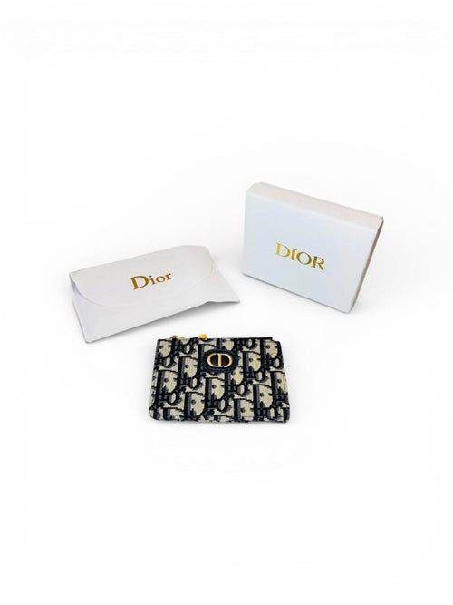Dior 30 Montaigne Dahlia Card Holder Coin Pouch Blue Dior Oblique Jacquard