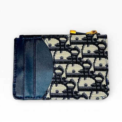 Dior 30 Montaigne Dahlia Card Holder Coin Pouch Blue Dior Oblique Jacquard